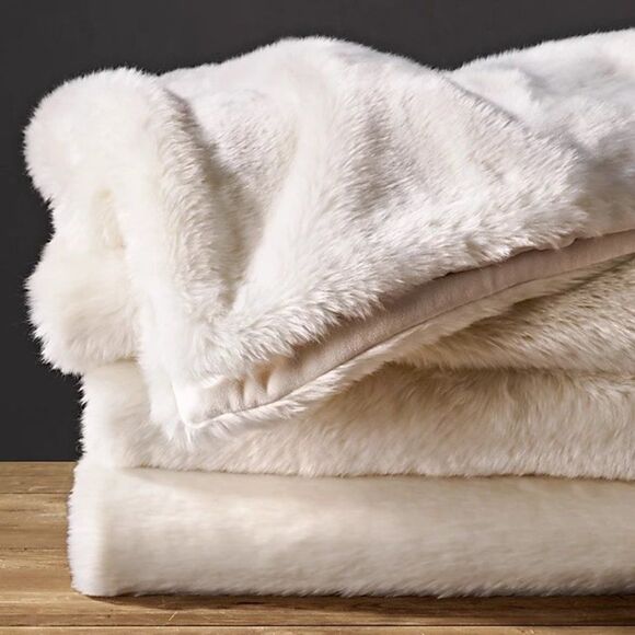 Restoration HARDWARE BABY LUXE FAUX FUR STROLLER BLANKET ARTIC FOX - Picture 1 of 7